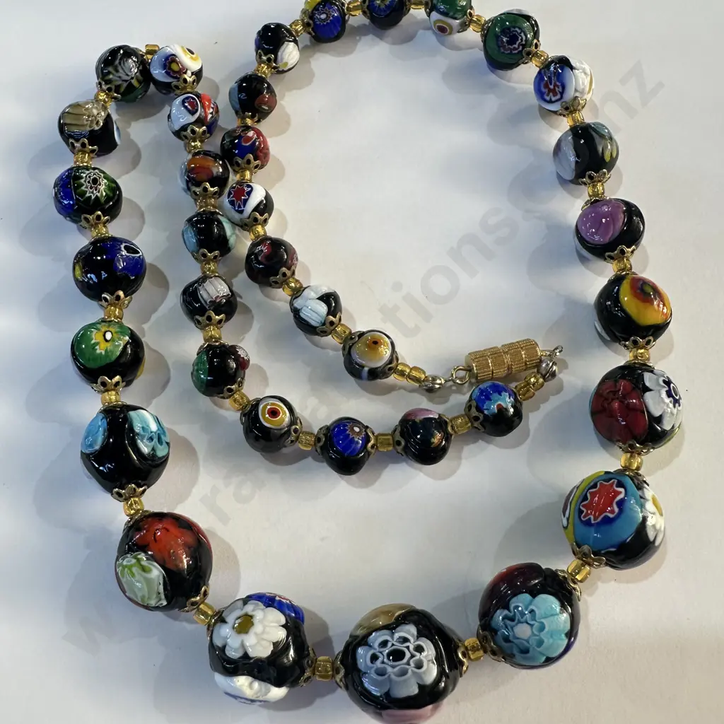 Venetian Murano Black Glass graduated bead necklace Image 1++