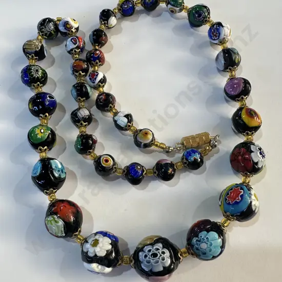 Venetian Murano Black Glass graduated bead necklace