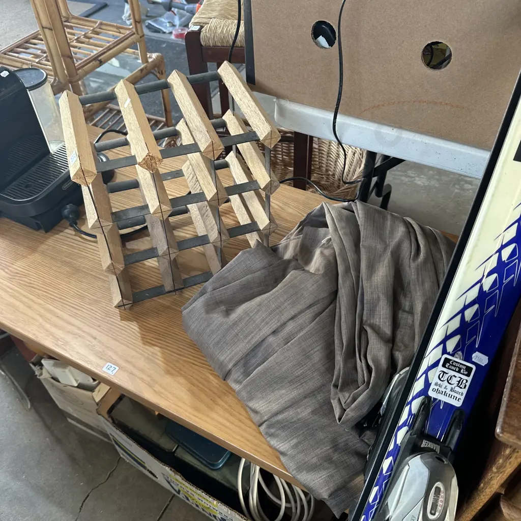 Wine rack, drapes & skis Image 1++