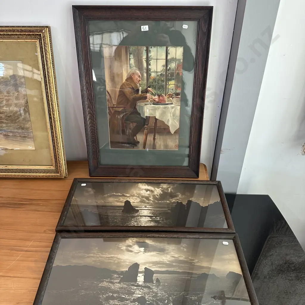 Oak framed Pears picture plus Pr of Nelson harbour photos Image 1++