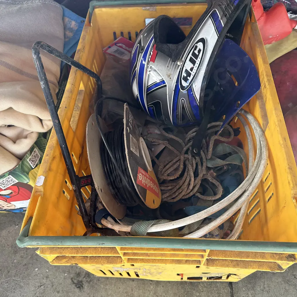 Bin of strops, helmet etc Image 1++