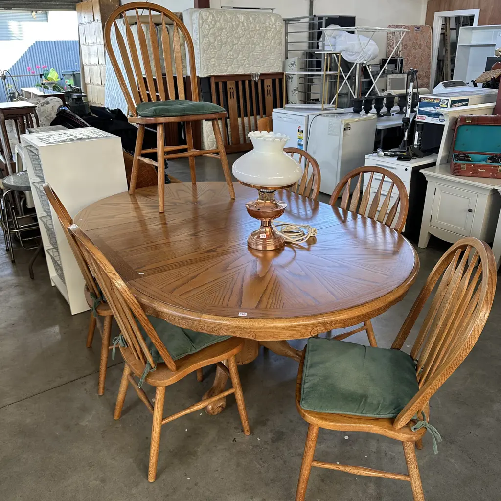 Set of 6 solid Oak hooped chairs plus extendable table Image 1++