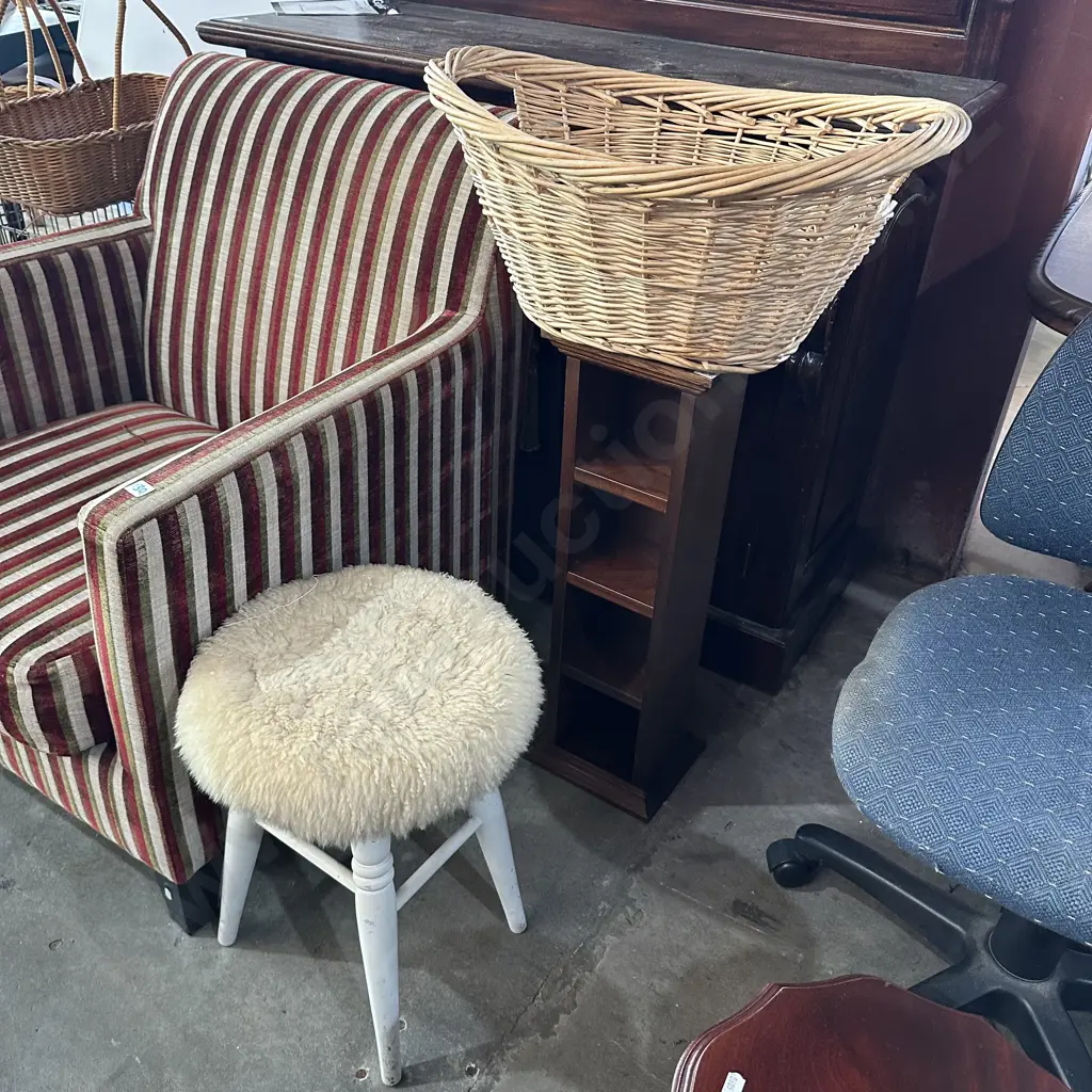 Basket, CD stand and stool plus pine bookshelf Image 1++