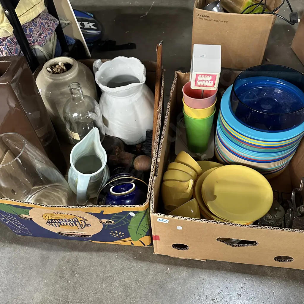 2 box crock, vases, picnicware etc Image 1++