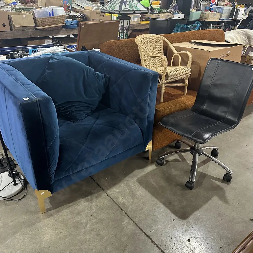 Big Blue velvet chair plus office chair Image 1++