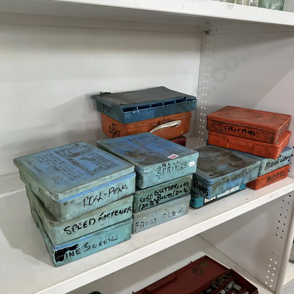 Shelf lot of parts boxes and contents Image 1++