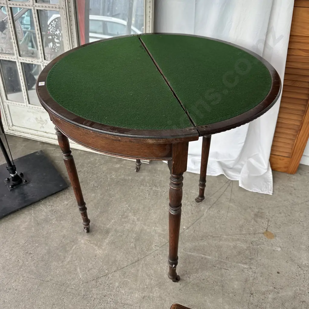 Folding half round Oak card table Image 1++