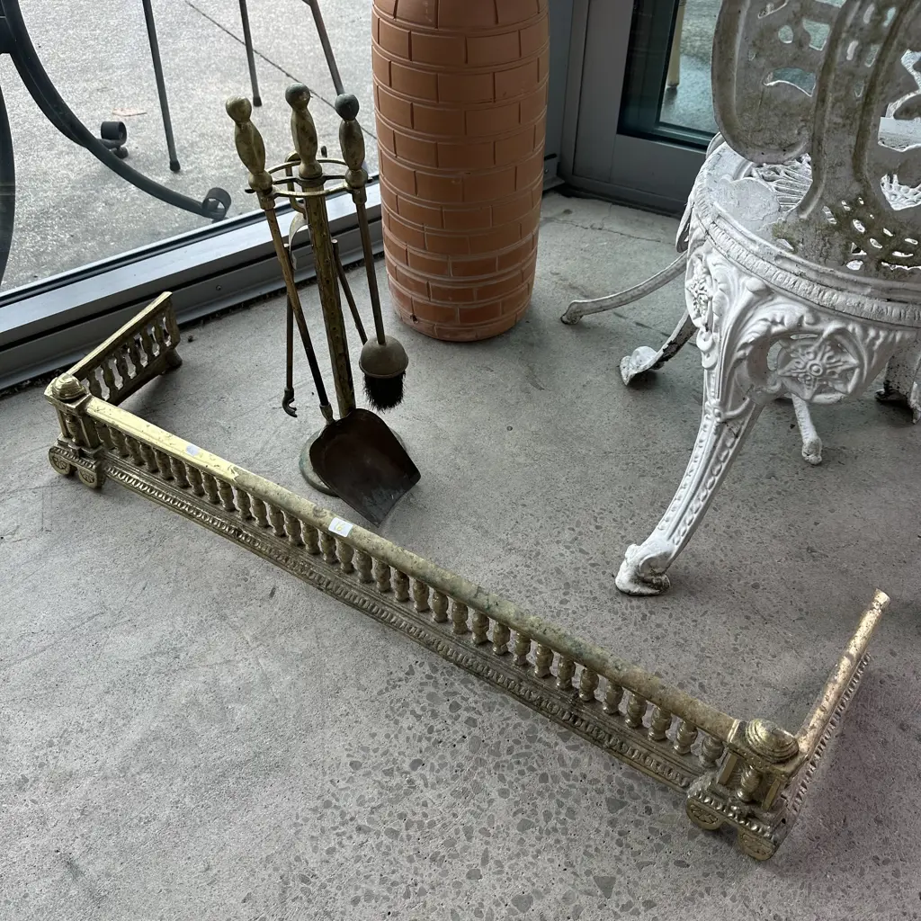 Brass fire guard and tools Image 1++