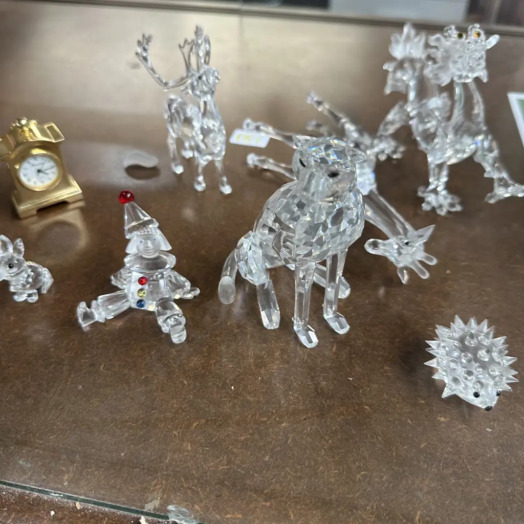 Swarovski Crystal animals, clown and Brass mini clock Image 1++