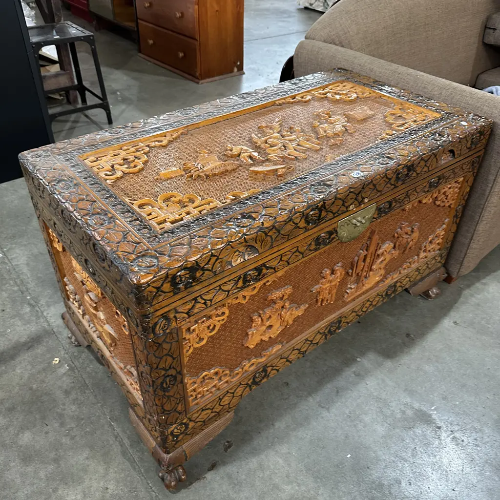 Carved Camphor wood chest Image 1++