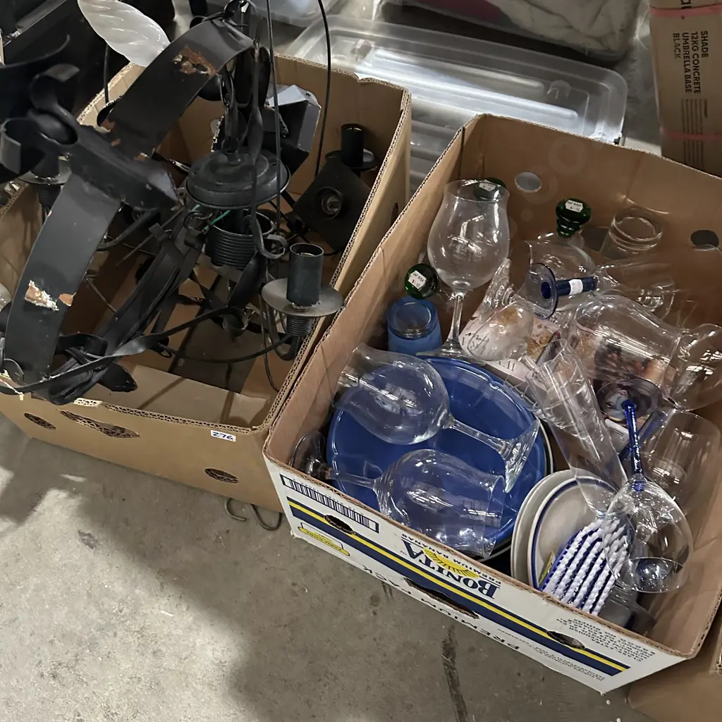 2 boxes light fittings and glassware etc Image 1++