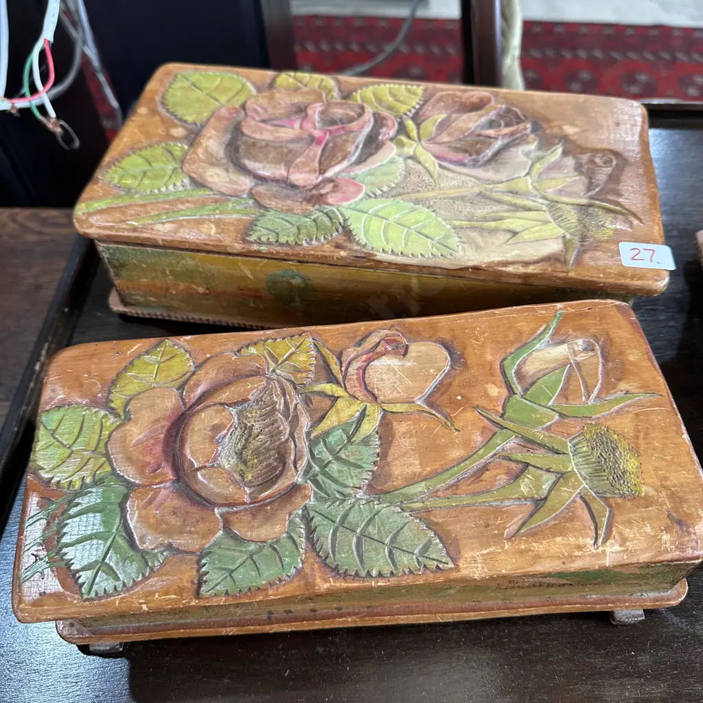 2 x Jane Brenkley folk art boxes (smaller one has damage to lid) Image 1++