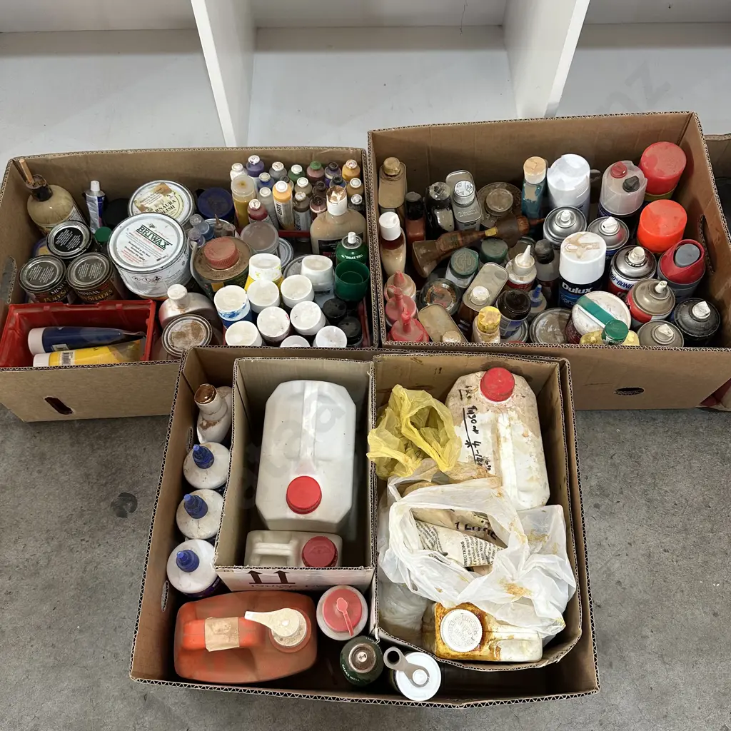 3 boxes paints, waxes, resins etc Image 1++