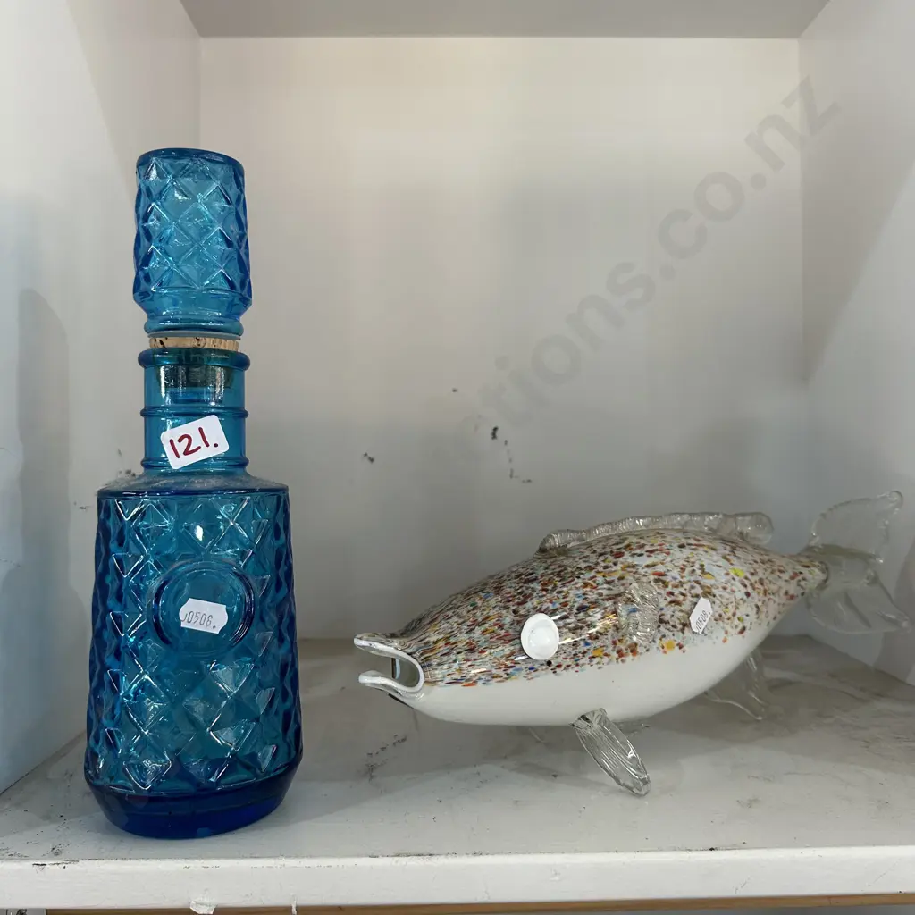 Vintage English glass bottle and art glass trout Image 1++