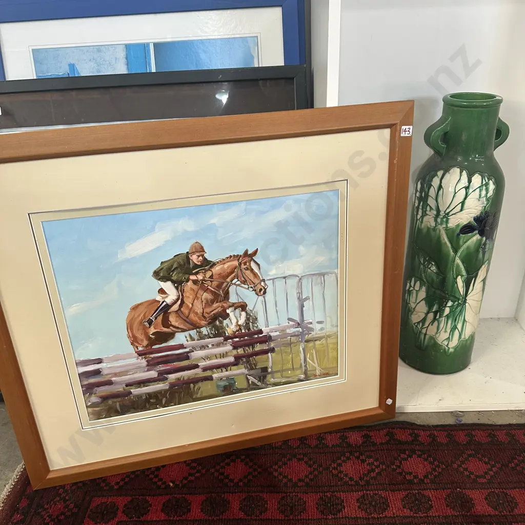 Oil painting equestrian plus damaged early floor vase Image 1++
