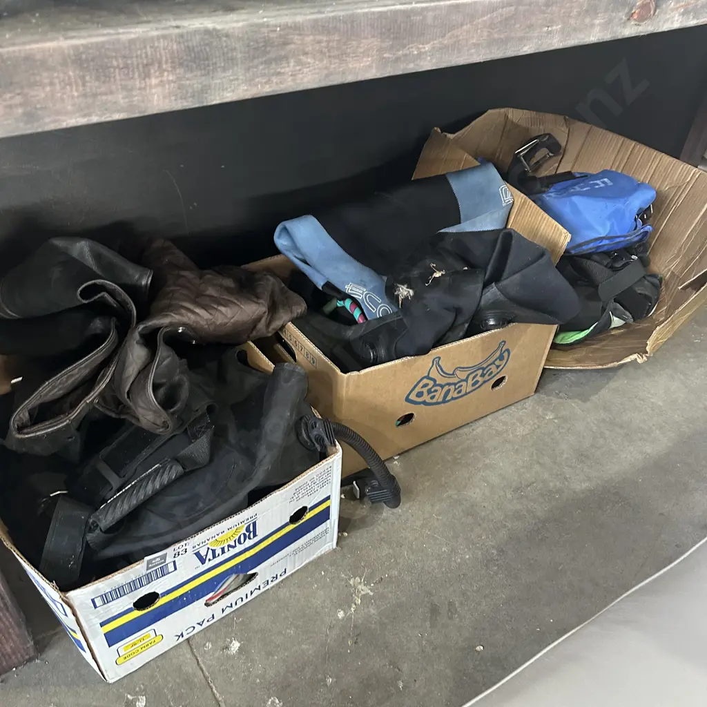 3 boxes diving gear plus leather vest Image 1++