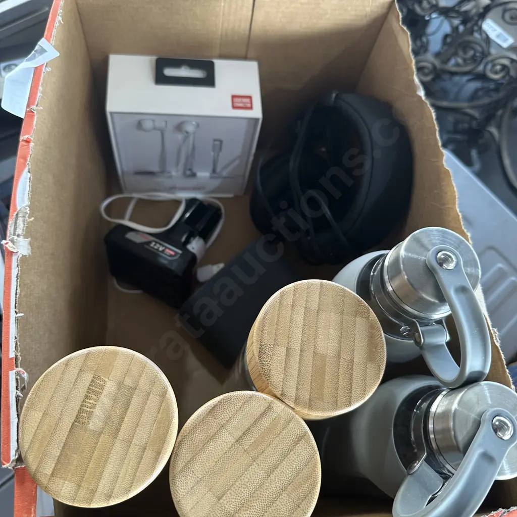 flasks, ear phones, drill battery etc Image 1++