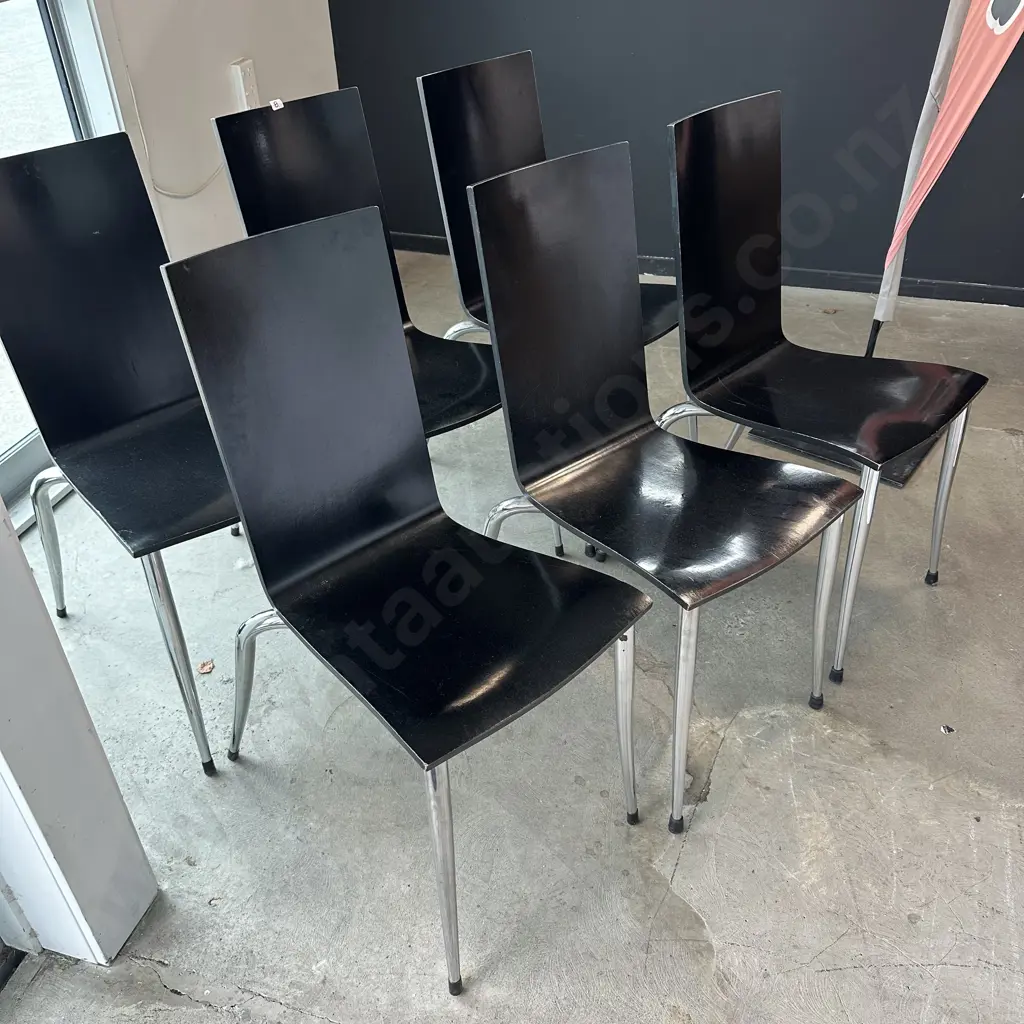 6 Olly Tango ply & chrome chairs Image 1++