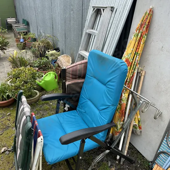 folding chairs, bike rack, umbrella