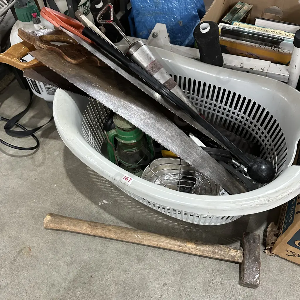 Basket  and contents inc  medium sledge hammer Image 1++