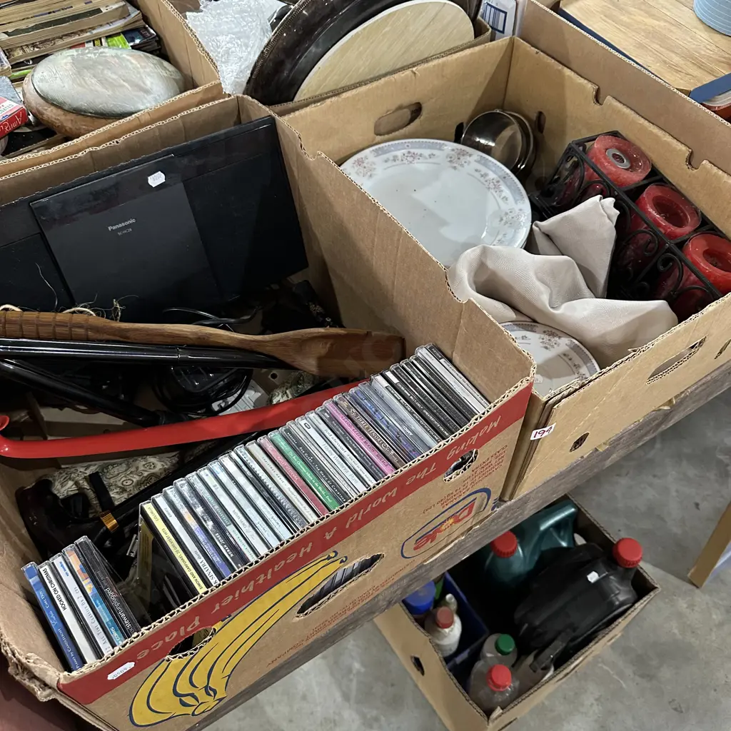 2 box walking sticks CDs etc Image 1++