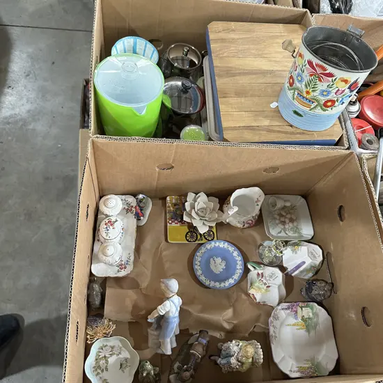 2 box collectables, tupperware and picture