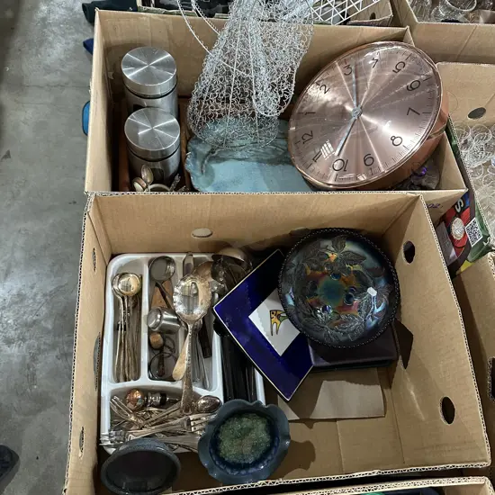 2 box collectables , cuttlery, clock etc