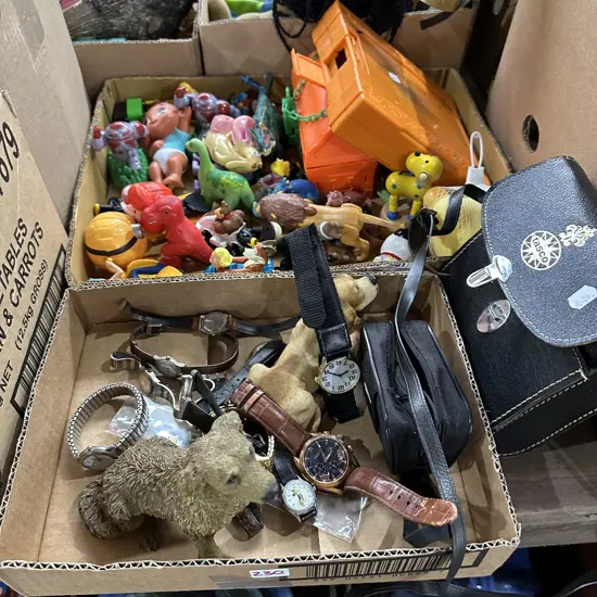 2 box watches, binoculars , toys