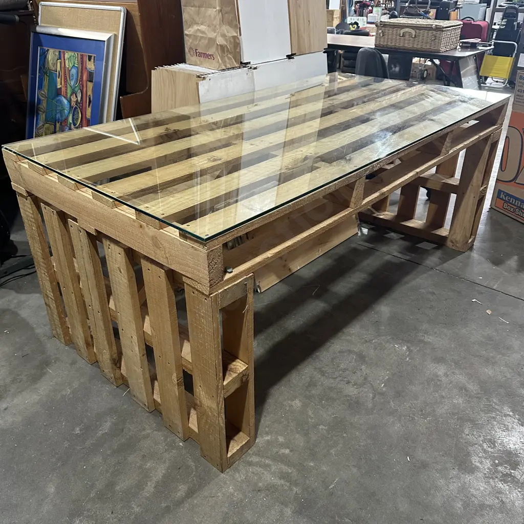 Large custom built pellet table with thick glass top Image 1++
