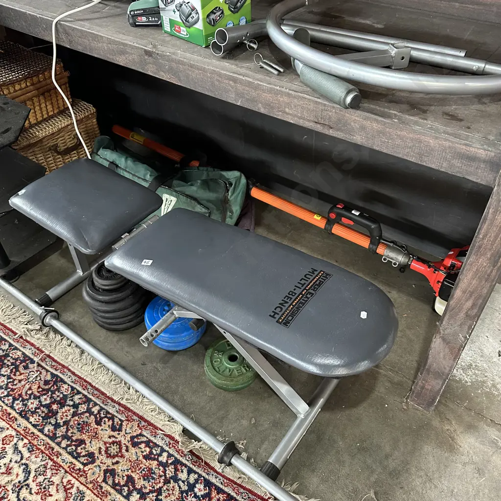 Bench press, bar,weights and ab circle pro. Image 1++
