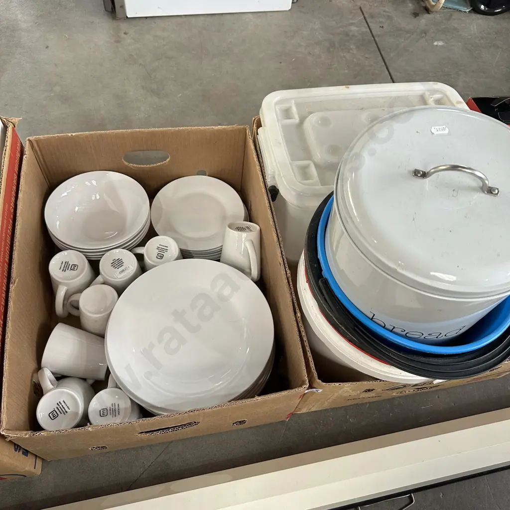 2 box dinnerware and buckets Image 1++