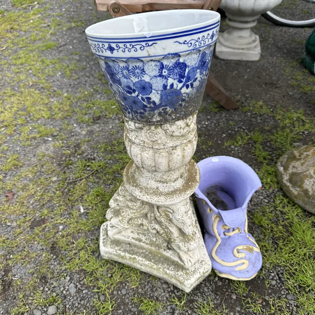 base from broken concrete planter, pot and shoe Image 1++