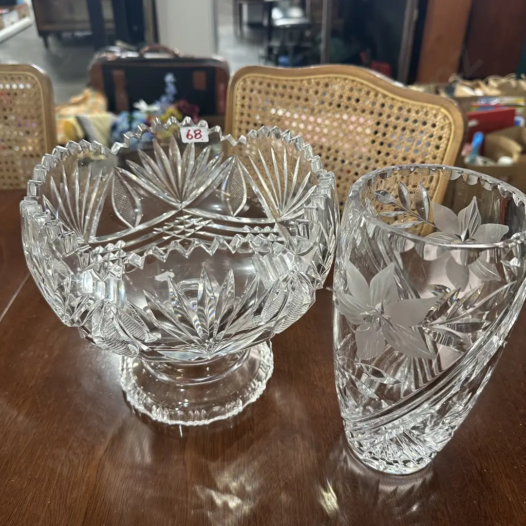 heavy cut Crystal footed bowl & vase Image 1++