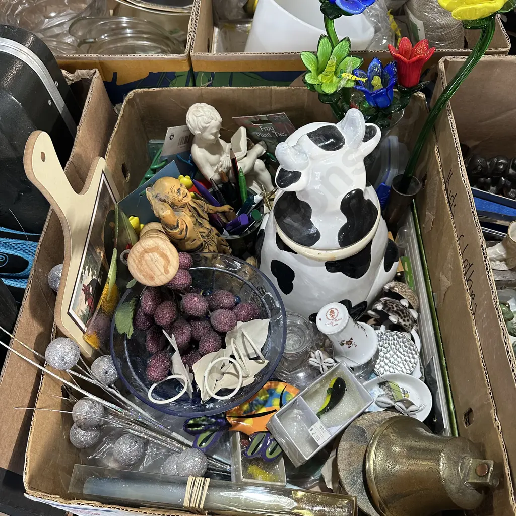 Brass bell, glass flowers etc Image 1++
