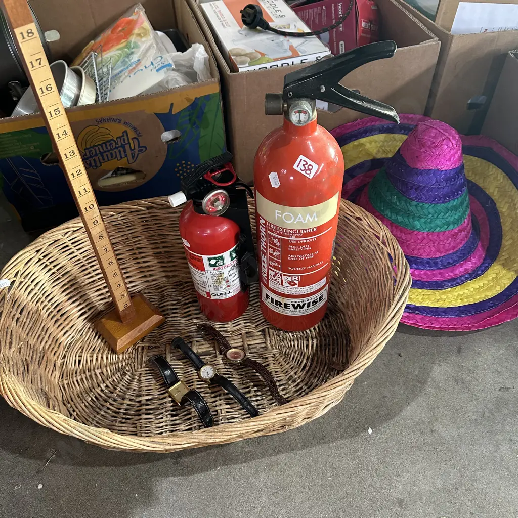Watches, extinguishers, basket and hat Image 1++