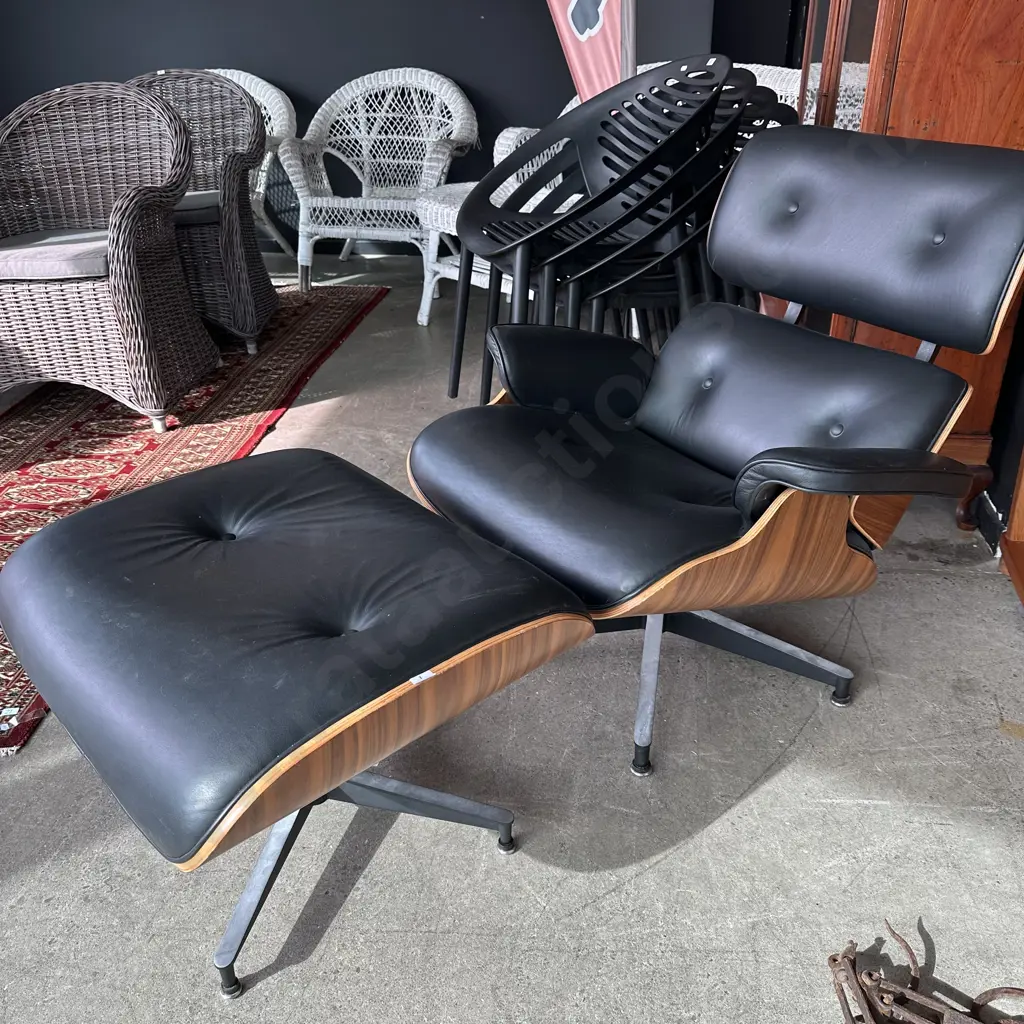 Eames style leather/plywood chair & foot rest (reproduction) Image 1++