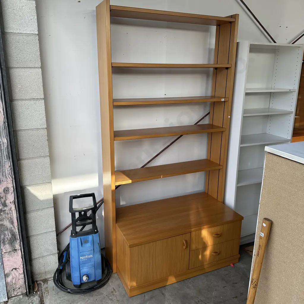 Rimu bookcase with drawers and cupboard Image 1++