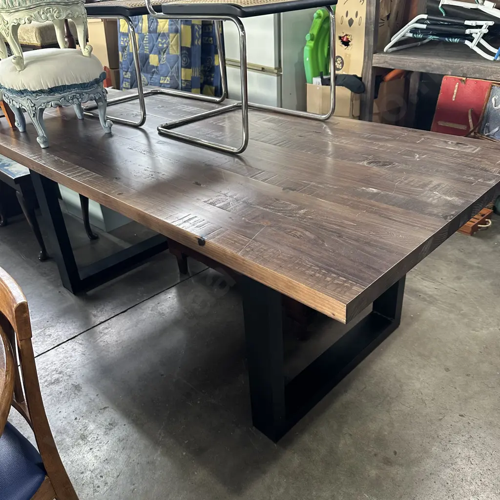 Solid wooden top table 2m x 1m on metal base Image 1++