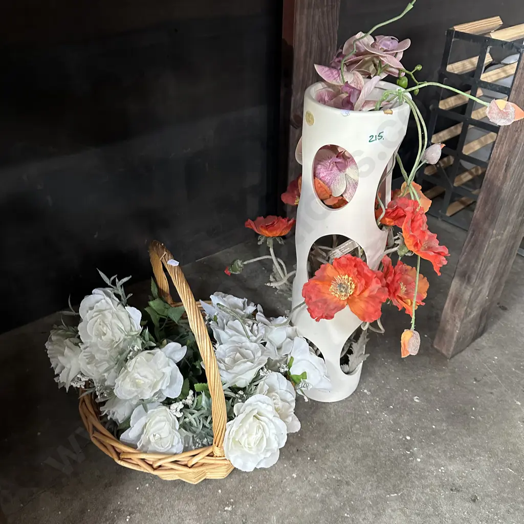 vase and basket of flowers Image 1++