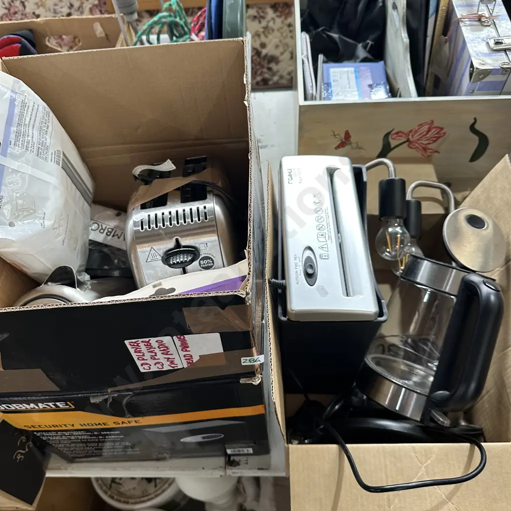 lamps, shredder, toaster, jugs etc x 2 boxes Image 1++
