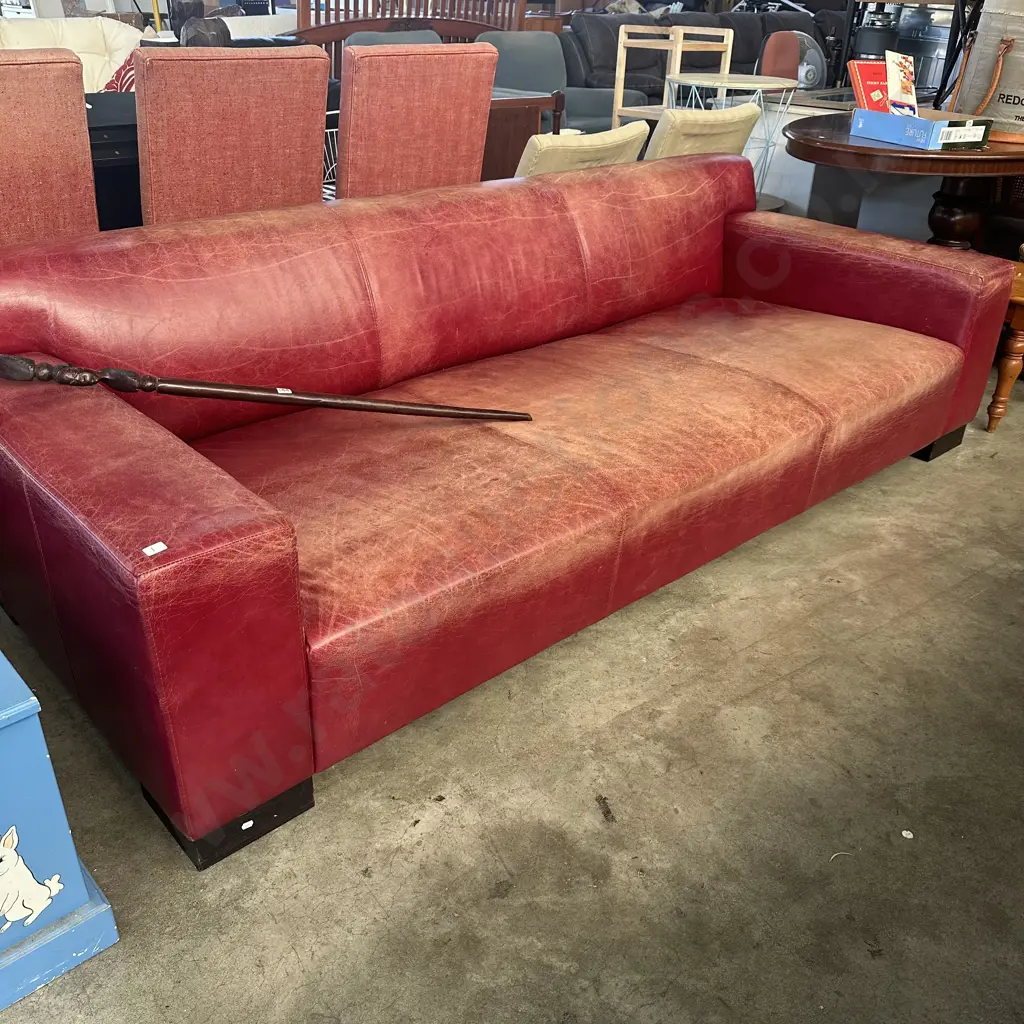 Distressed Red leather low sofa 2350mm length Image 1++
