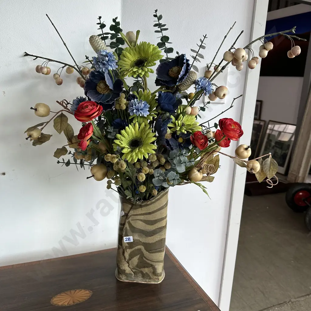 signed pottery vase plus arrangement Image 1++