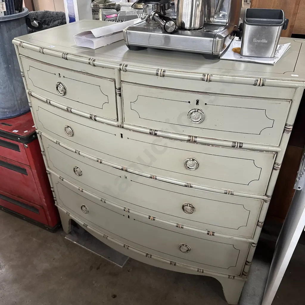 painted antique bow front chest drawers Image 1++