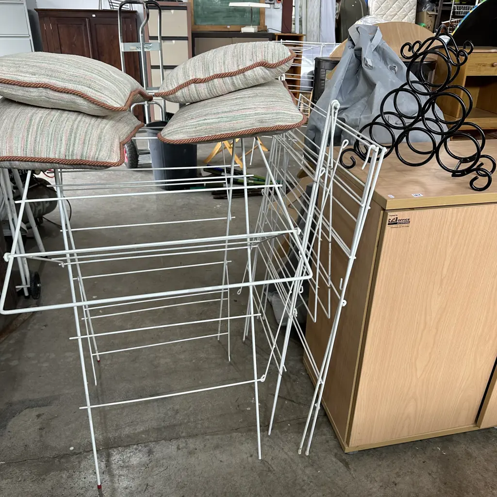3 clothes horses, wine rack and cushions Image 1++