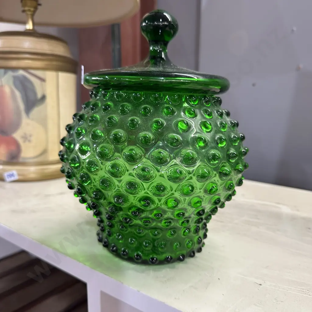 Vintage Green  art glass with label Image 1++