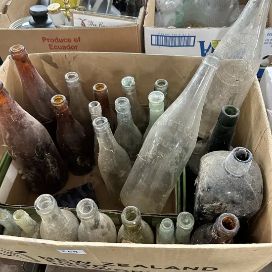 Collection of old bottles including Hastings and Napier,Feilding,Levin etc