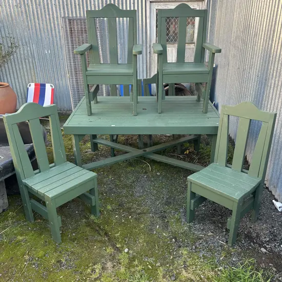 solid outdoor table and 6 chairs plus cover