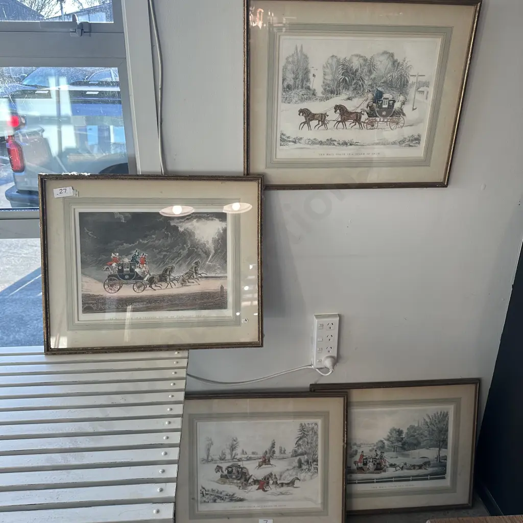 set 4 vintage  coaching scene engravings Image 1++