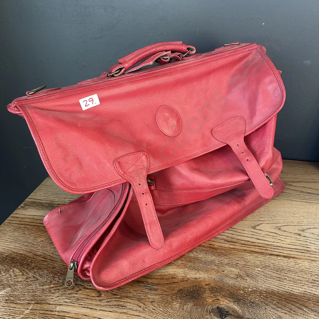 Red leather bag embossed with Ralph Loren  stamp Image 1++