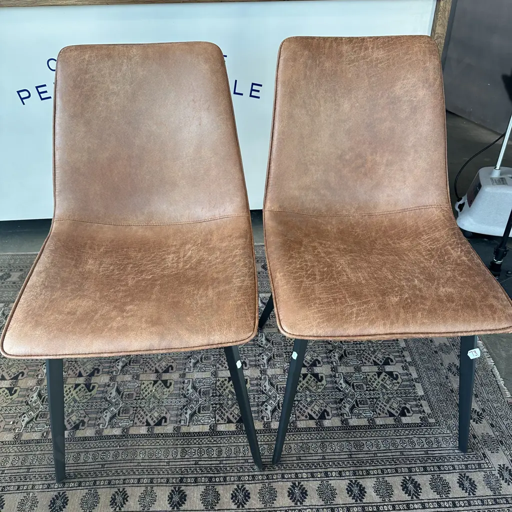 Pr of distressed leather style chairs Image 1++